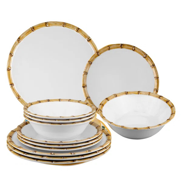 Burford Bamboo 12 Piece Melamine Dinnerware Set Service for 4 | Wayfair North America