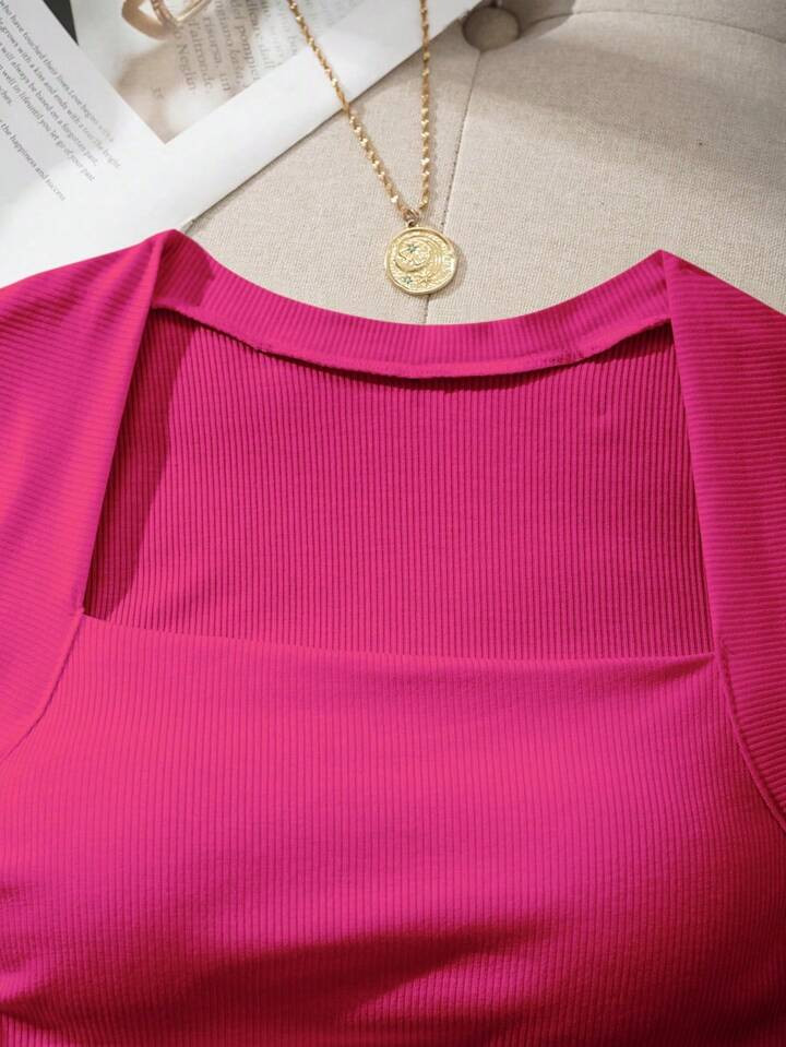 SHEIN EZwear Top de tanque para mujer inalámbrico y ajustado con copas removibles, cuello cuadra... | SHEIN