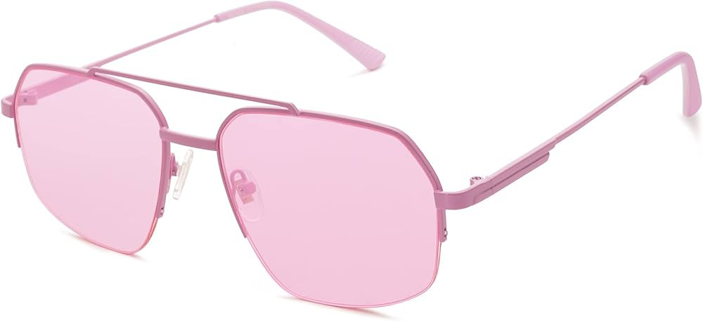 SOJOS Trendy Aviator Sunglasses Mens Womens Retro Double Bridge Metal Frame Semi-Rimless Shades S... | Amazon (US)