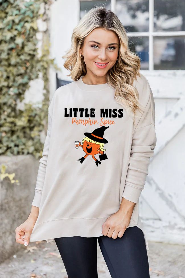 Little Miss Pumpkin Spice Light Tan Graphic Sweatshirt | Pink Lily