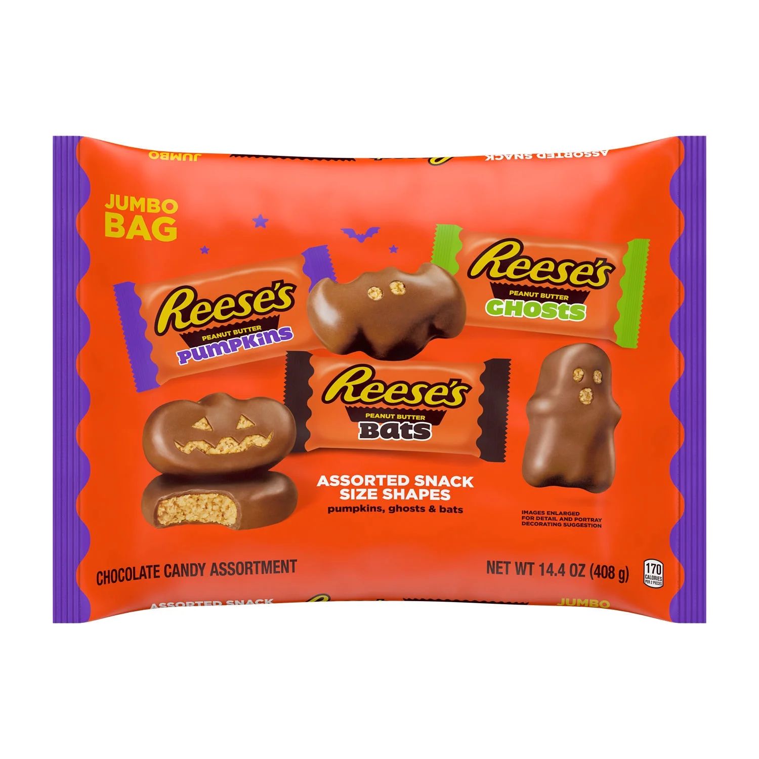 Reese's Assorted Milk Chocolate Snack Size Peanut Butter Shapes Halloween Candy, Jumbo Bag 14.4 o... | Walmart (US)