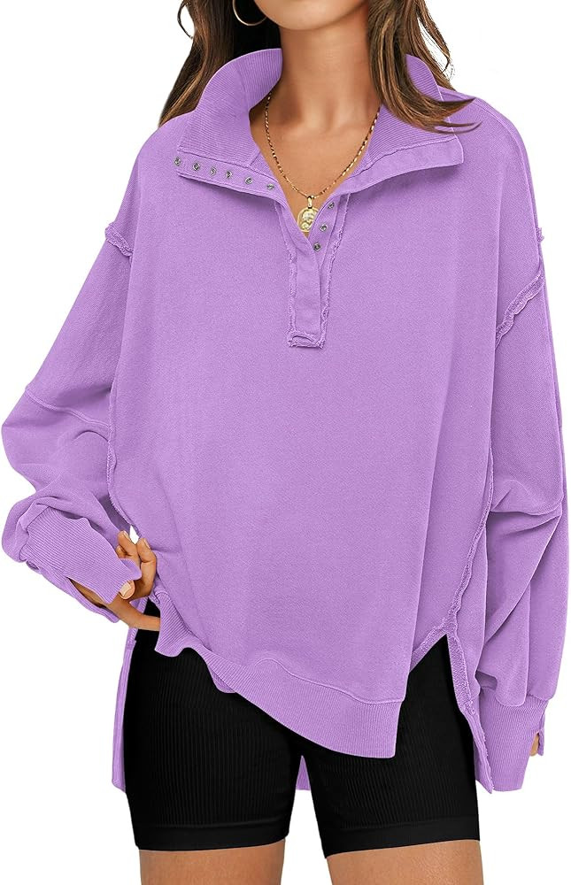 RUBZOOF Oversized Sweatshirt for Women Trendy Button Henley Neck Pullover Long Sleeve Tops Casual... | Amazon (US)