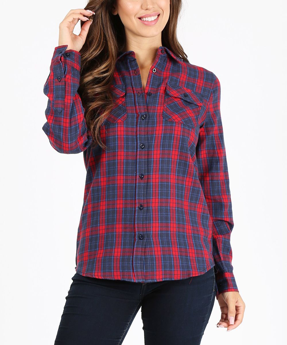 Blue & Red Plaid Button-Up - Juniors | Zulily