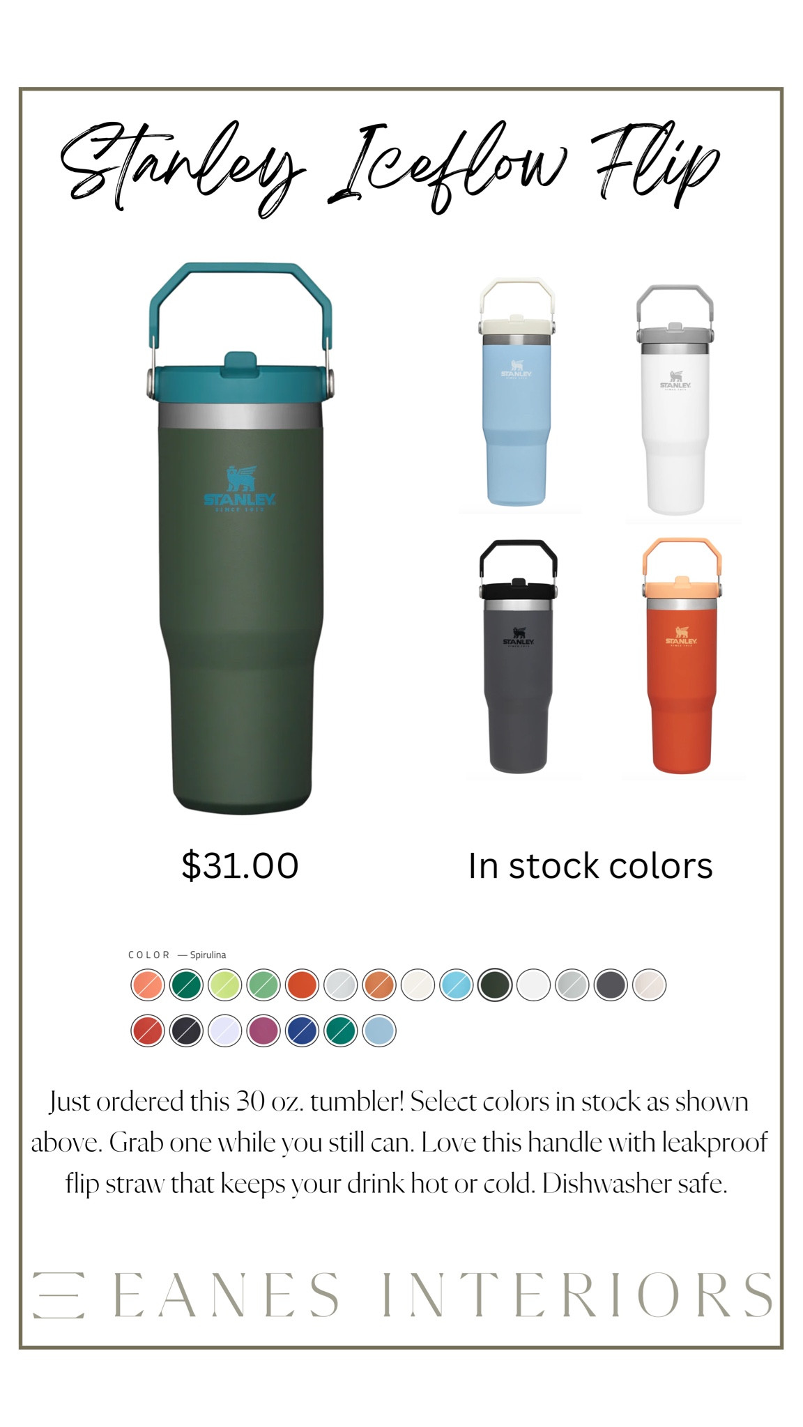 The BEST cup! I like this better than the side handle. 30 oz. and still fits in your cup holder with flip straw! Select colors in stock. Grab it while you can! 

#stanleycup #stanley #stanleyiceflow

#LTKstyletip #LTKunder50 #LTKFind