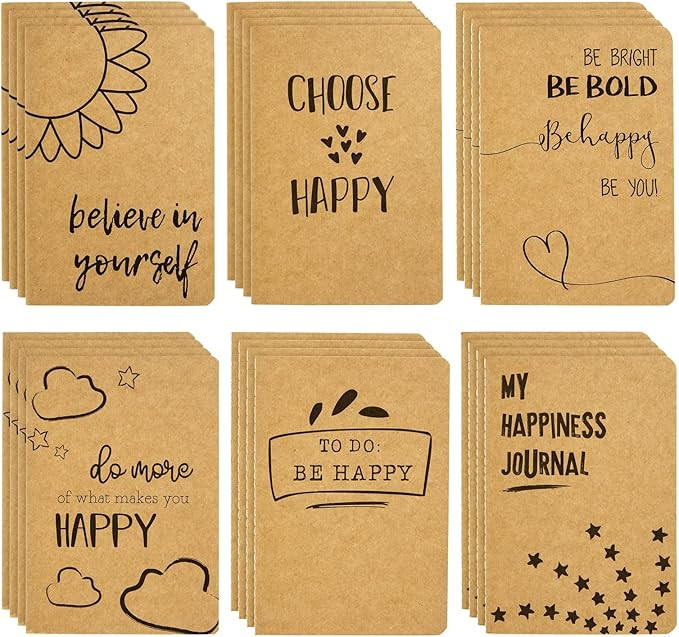 Paper Junkie 24 Pack Journals for Kids - Let's Be Happy Journals Bulk - Kraft Paper Notebooks Sch... | Amazon (US)