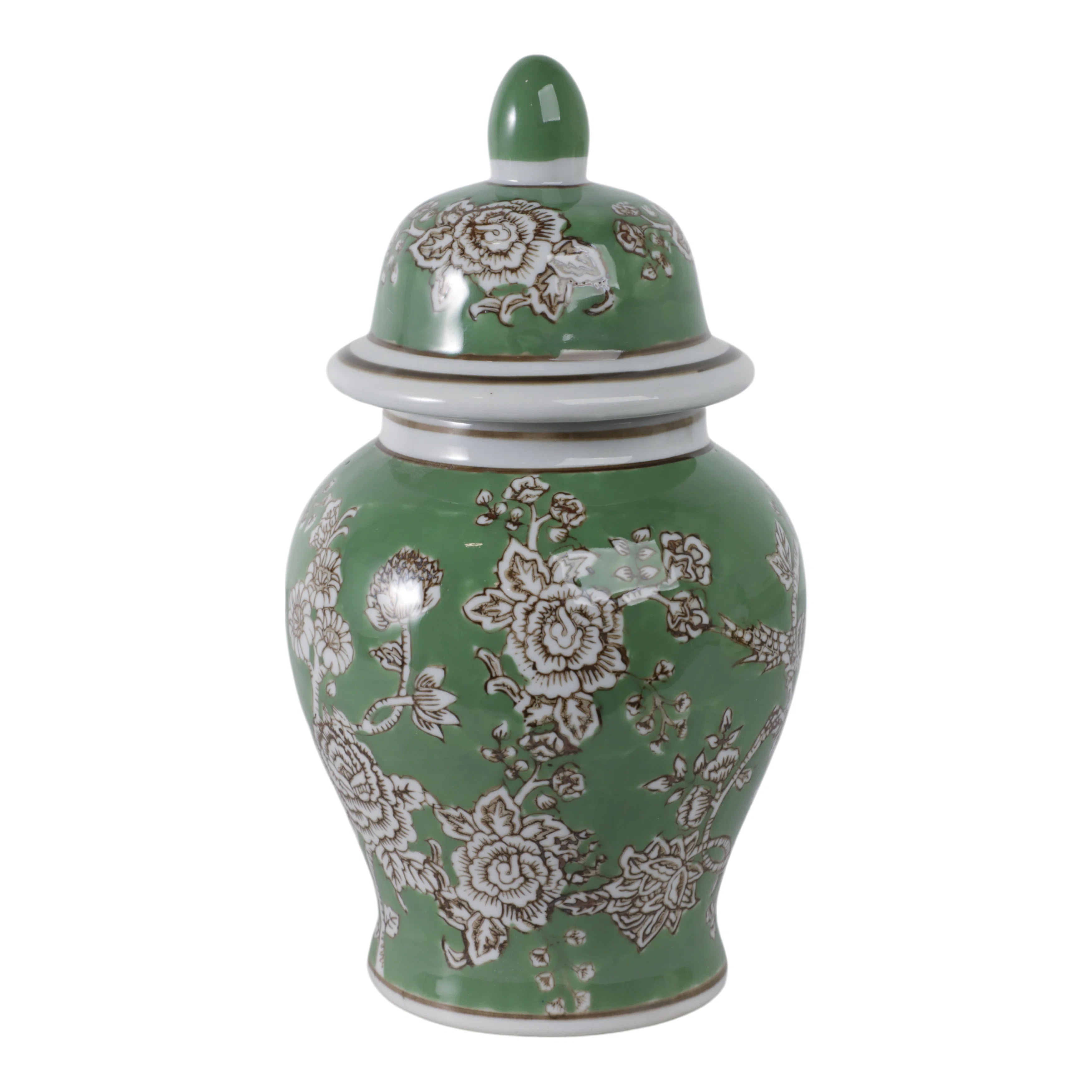Decorative Bird And Flower Temple Jar With Lid -  Tall Home Decor Accent For Coffee Table - Versa... | Wayfair North America