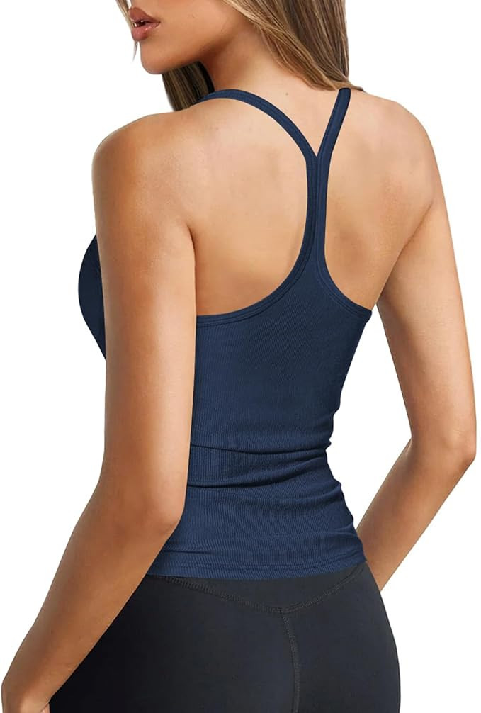 Hragc Women's Halter Tops Scoop Neck Spaghetti Strap Racerback Tank for Women Medium Dark Brown S... | Amazon (US)