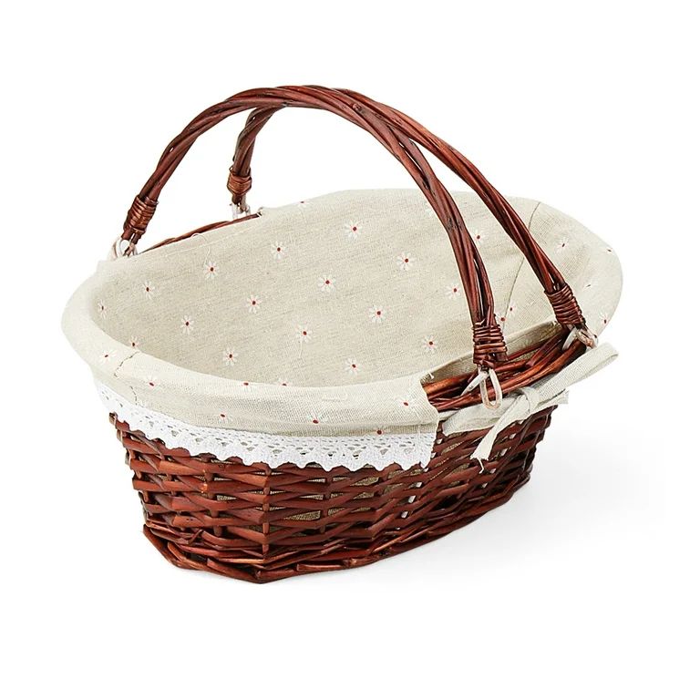 SEUNMUK 14 inch Wicker Woven Basket, Dark Brown Willow Basket with Foldable Handle and Lining for... | Walmart (US)
