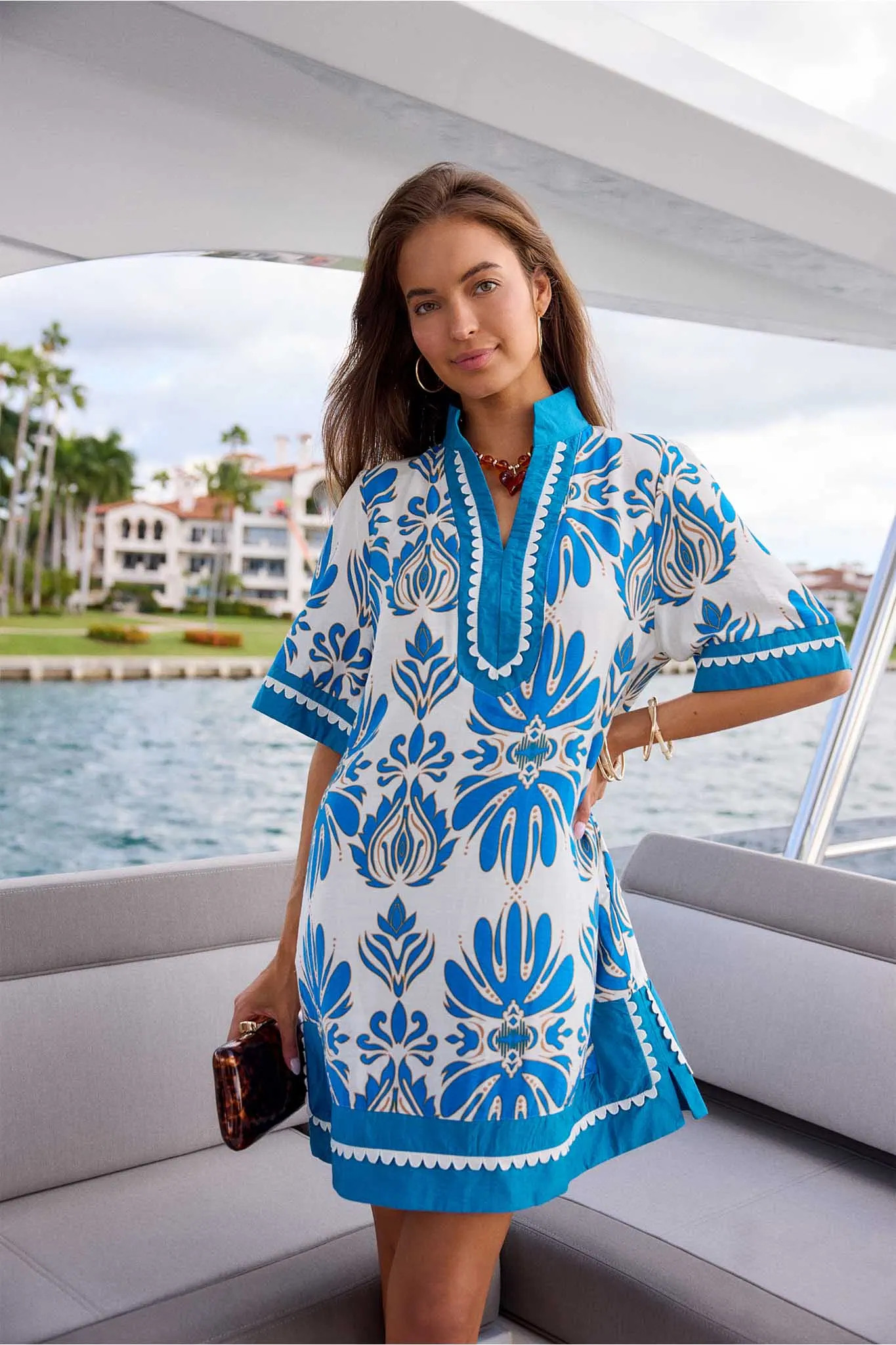 Hillary Blue Printed Tunic Dress | Avara