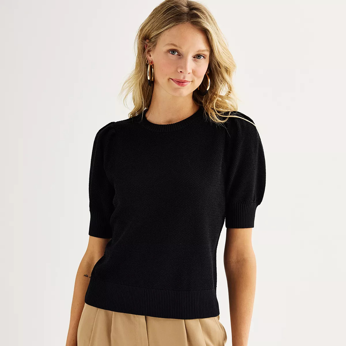 Women's Nine West Crewneck Puff Short Sleeve Sweater | Kohl's