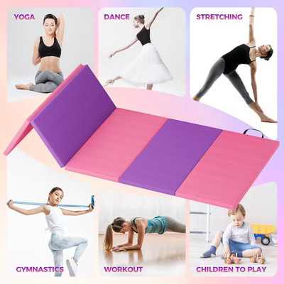 Kids Foldable Tumbling Mat 6.0ft × 2.56ft, 2-Inch Thick Gymnastics Mat for Home Workouts, Yoga, Stretching & Martial Arts, Pink/Purpl | Target