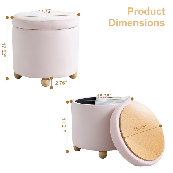 Upholstered Round Storage Ottoman, Tufted Velvet Ottoman, Footrest Stool with Tray | Wayfair North America