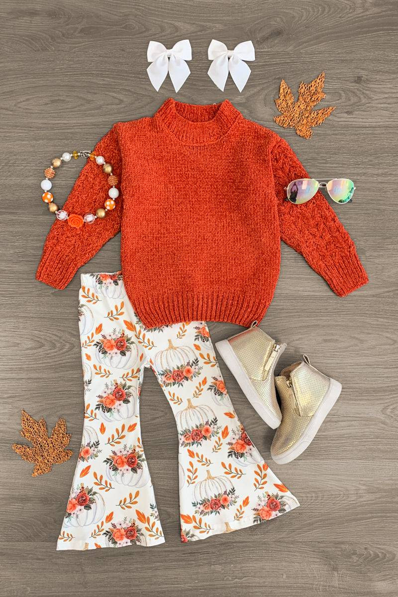 Floral Pumpkin Sweater Bell Bottom Set | Sparkle In Pink