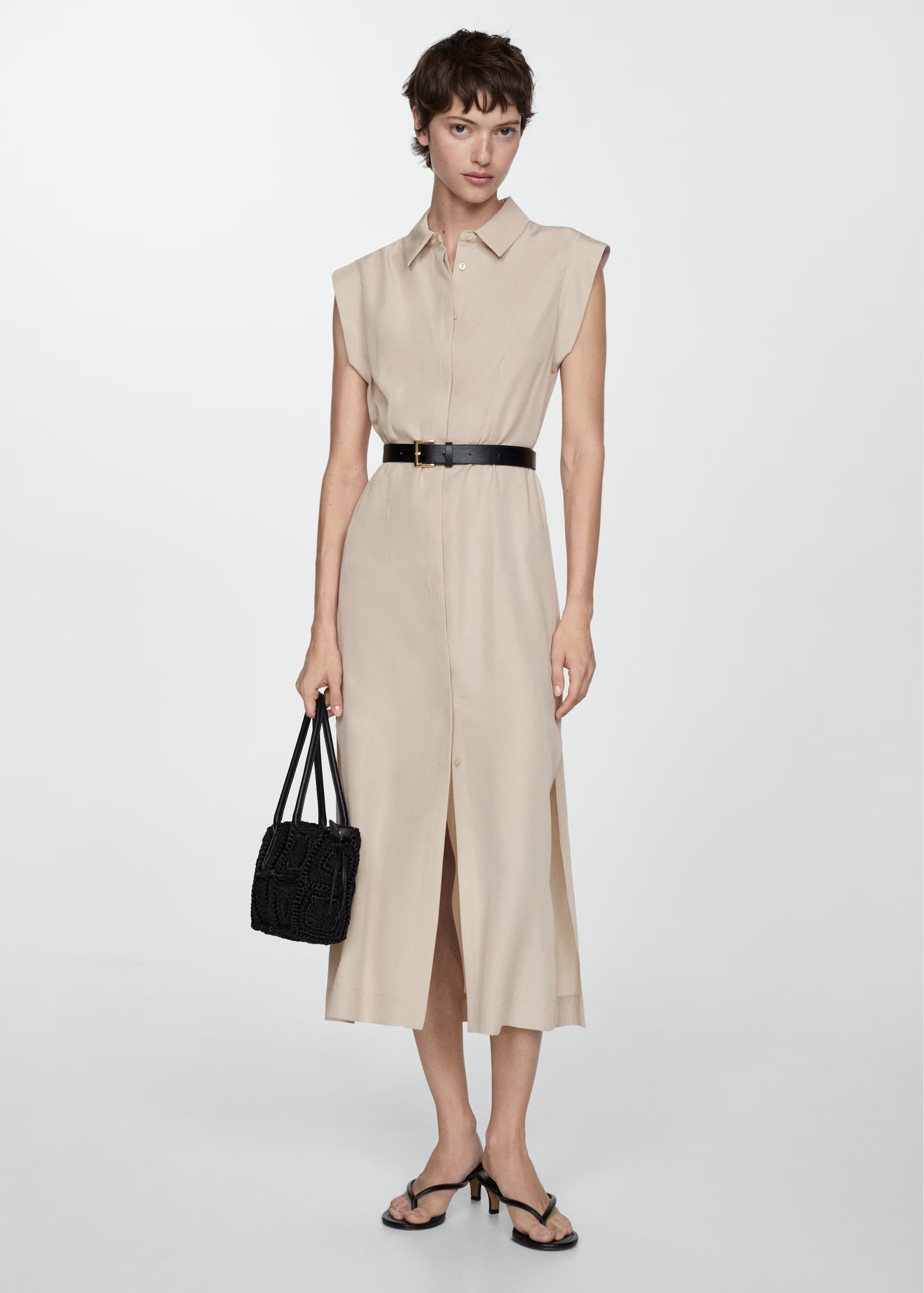 Lyocell dress with belt - Woman | MANGO USA | MANGO (US)