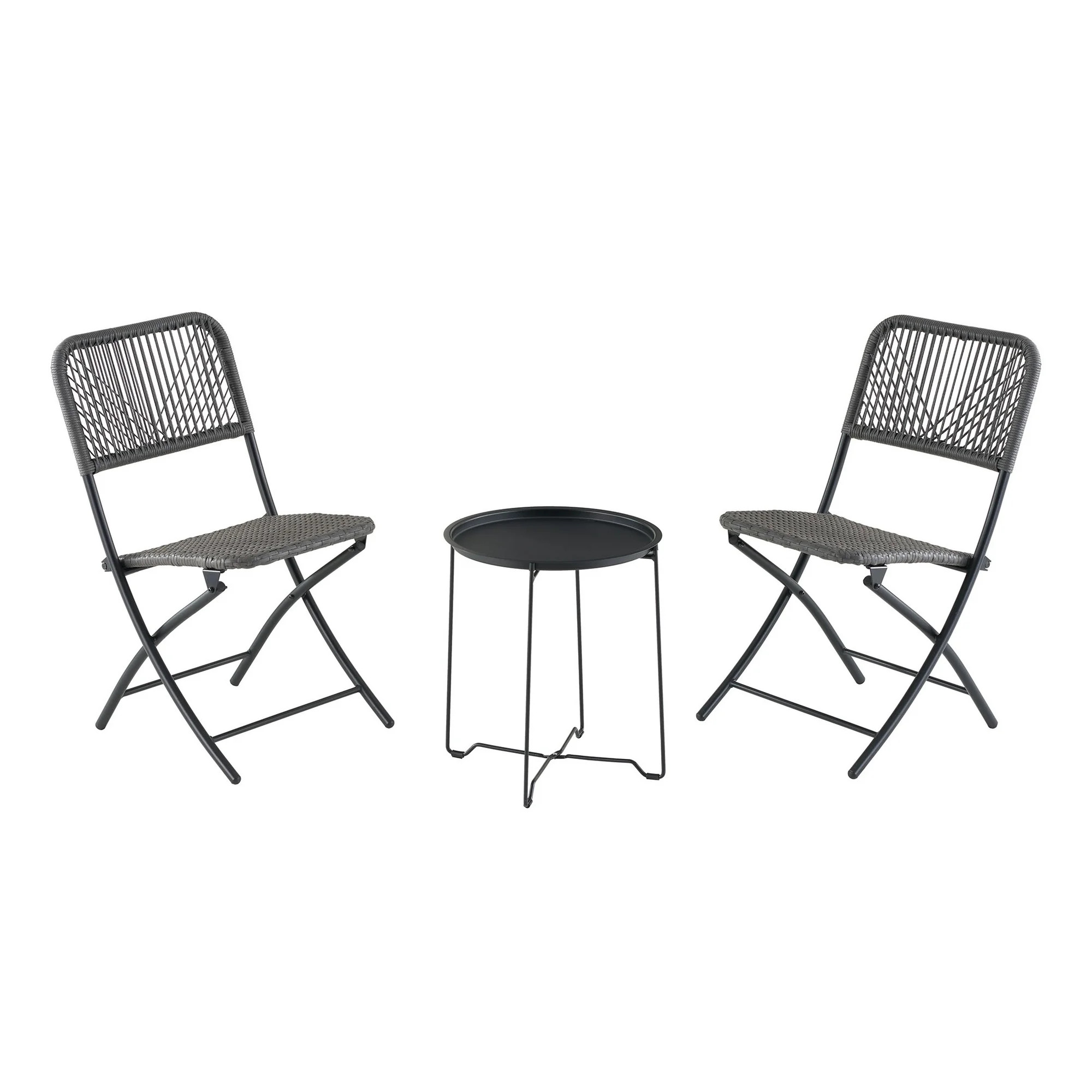 Mainstays 3-Piece Steel and Wicker Rope Folding Outdoor Patio Bistro Set, Gray/Black | Walmart (US)