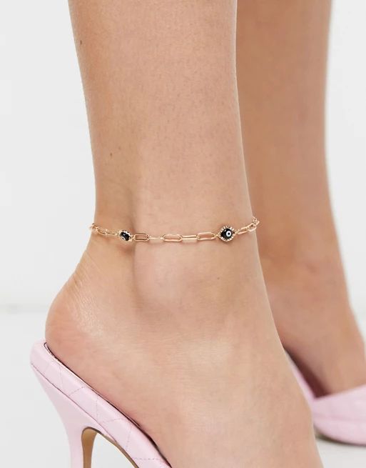 ASOS DESIGN anklet with eye charms in gold tone | ASOS US