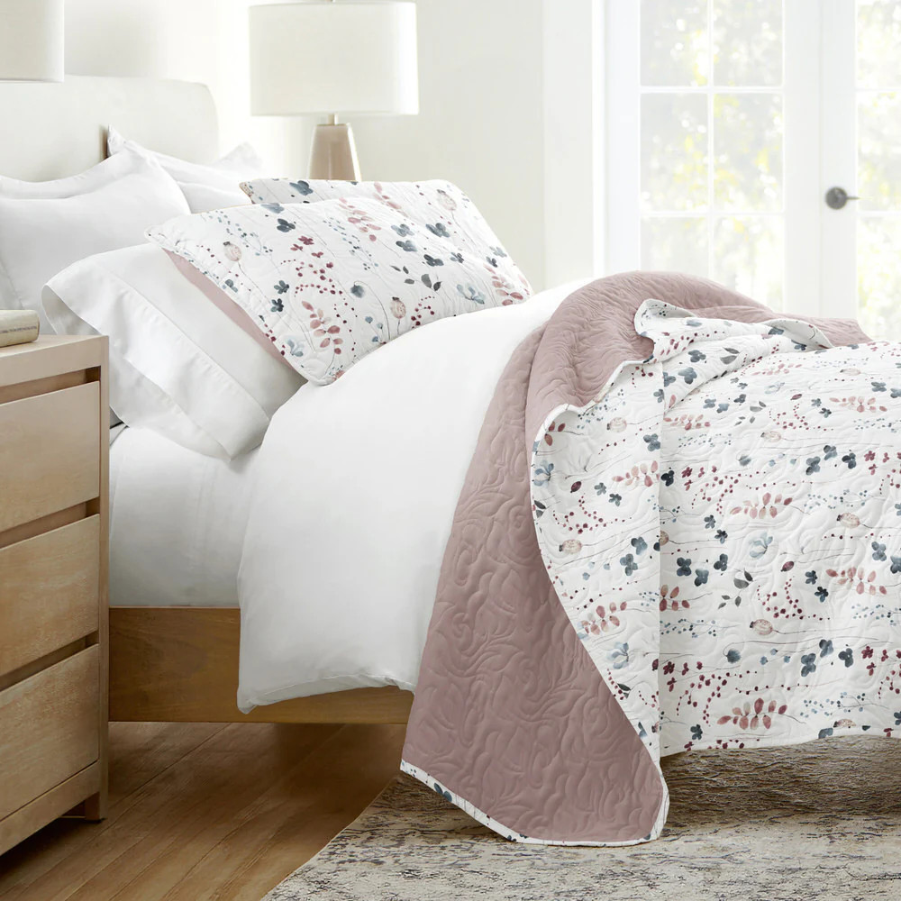 Poppy Bloom Reversible Quilted Coverlet Set | Linens and Hutch