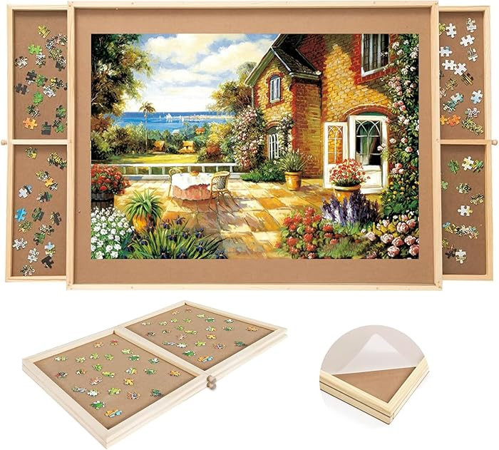 Small Puzzle Board with Large Drawers & Cover Mat – Portable 14" x 28" Jigsaw Table for Organiz... | Amazon (US)