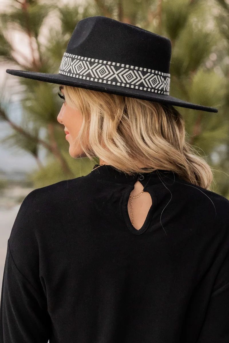 In A Pretty World Black Printed Band Fedora | Pink Lily
