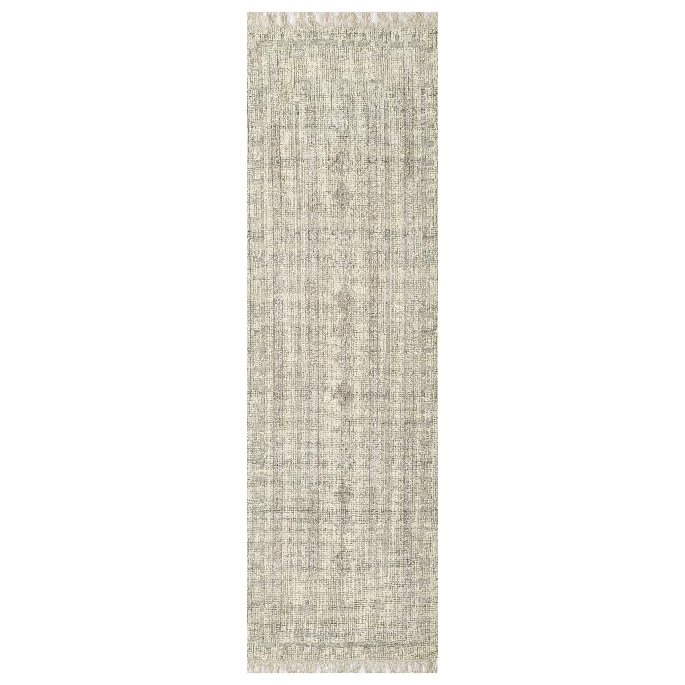 Teo Coastal Beach Cream Wool Geometric Patterned Rug - 2'3"x8' | Kathy Kuo Home