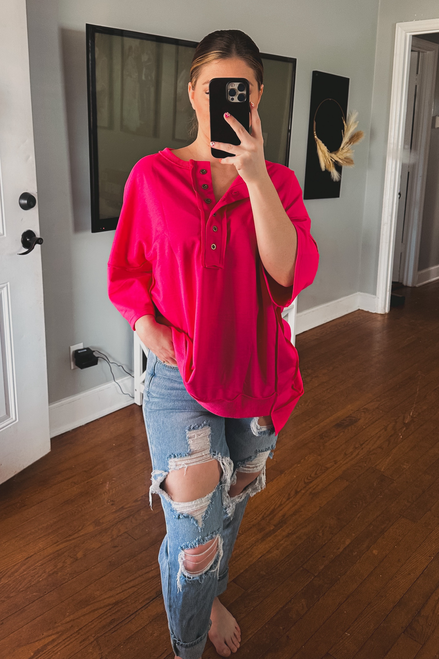 The top is a large but I do feel like I could've sized down in it! It's very oversized, but so comfortable and perfect for spring! 🌸

I'm in a medium in the jeans! 

#LTKfindsunder50 #LTKSeasonal #LTKstyletip