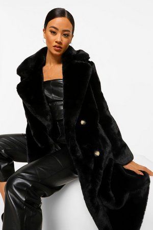 Plush Faux Fur Double Breasted Coat | Boohoo.com (US & CA)