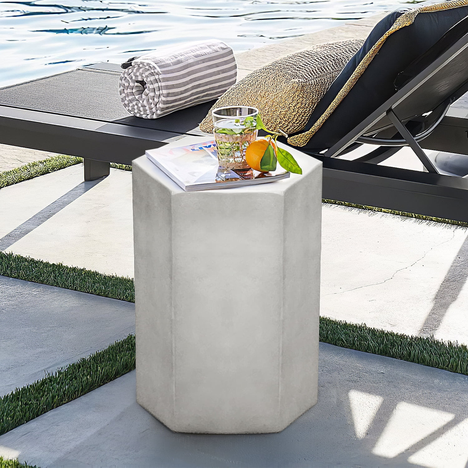 COSIEST Concrete Accent Table, Hexagon Patio Side Table 14.5''Wx20''H, Modular Design Indoor Outd... | Walmart (US)