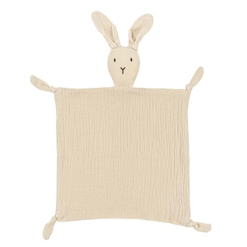 ZIGJOY Bunny Lovey Muslin Cotton Baby Security Blanket Soft Breathable Lovies for Babies Gifts for Newborn Infant Toddler Boys and Girls, Khaki | Amazon (US)