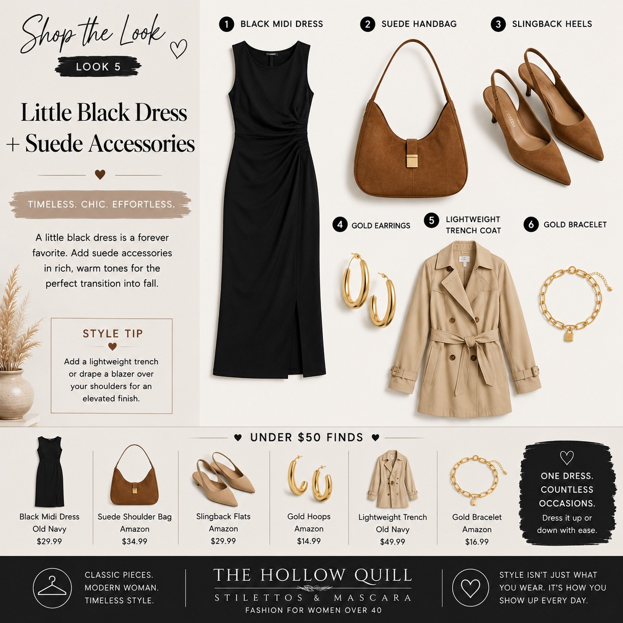 The date night switch - black sleeveless midi + brown suede shoulder bag + tan slingback kitten heels. Add trench if you get cold. Dress has built-in smoothing - you need this one.

#LTKgrwm #LTKootd #LTKOver40