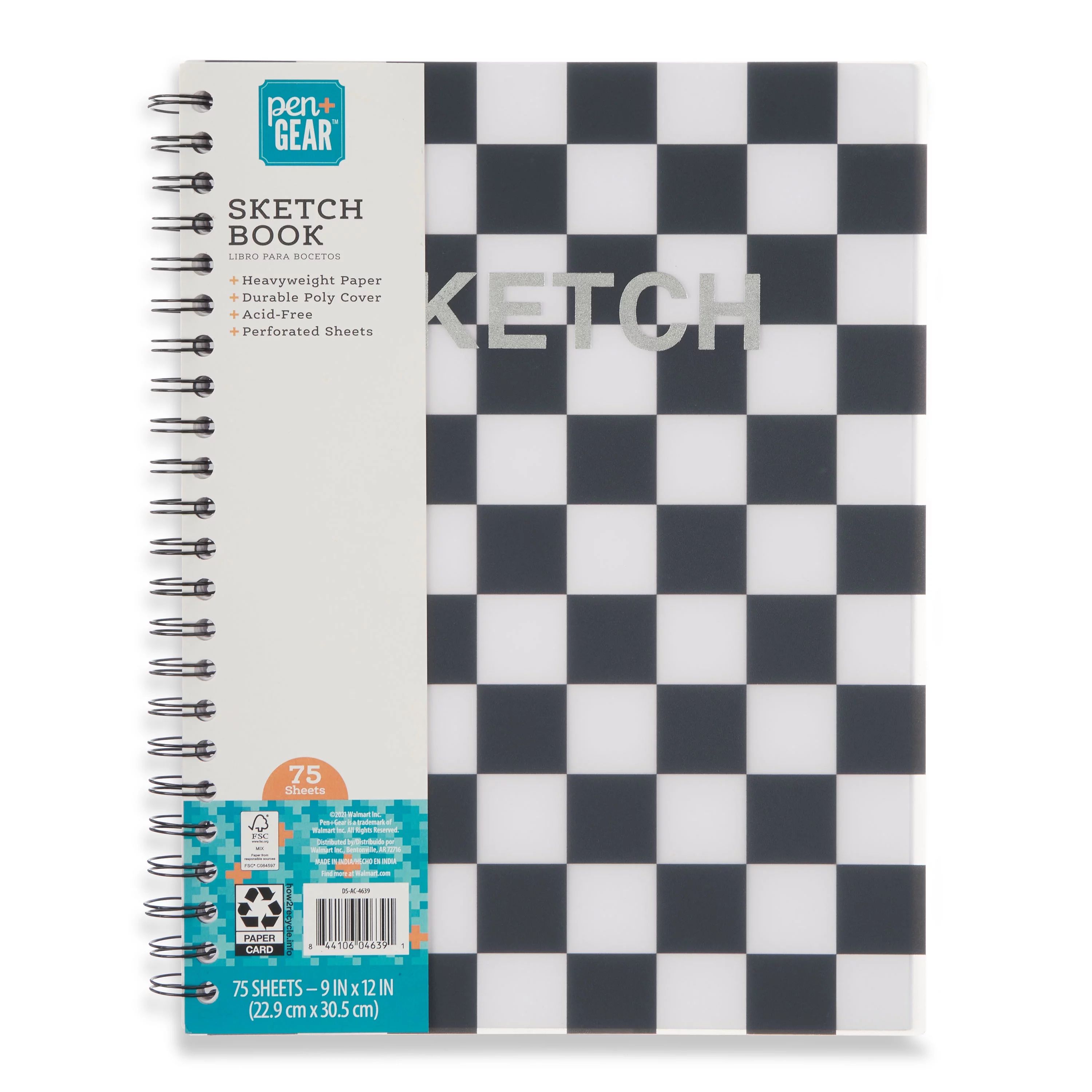 Pen+Gear Fashion Sketch Book, 9" X 12", Checkerboard Design, 75 Sheets - Walmart.com | Walmart (US)