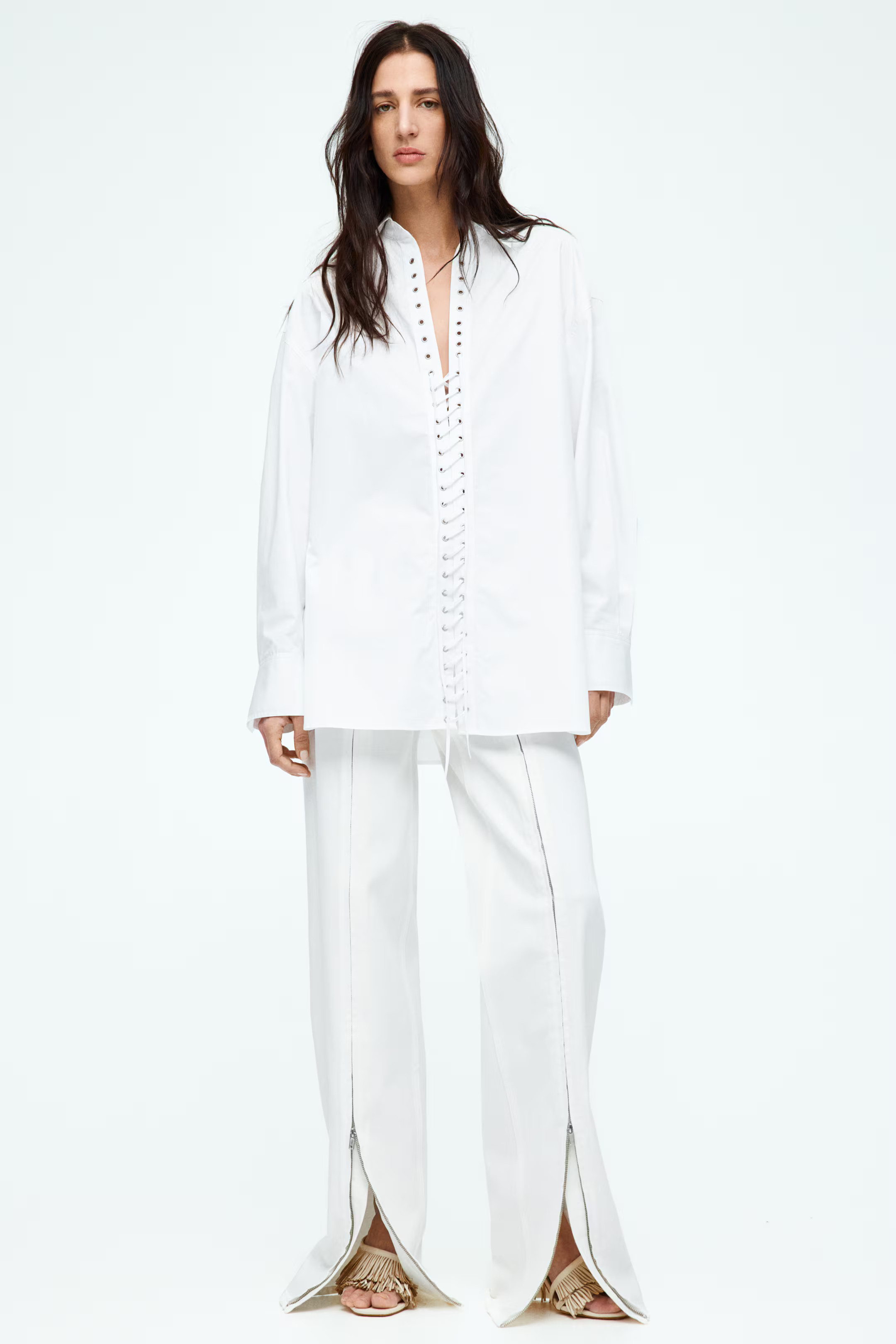 Lacing-Front Cotton Shirt | H&M (US + CA)