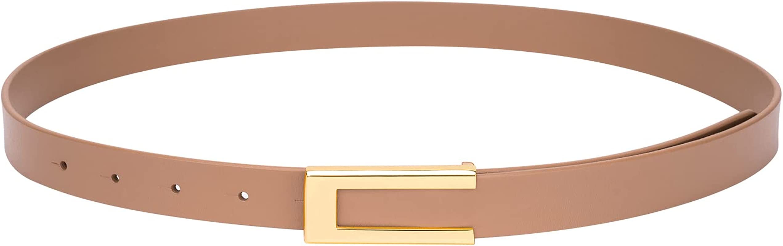 Womens Leather Belt Skinny Waist Belt for Dresses Jeans Pants with Gold Buckle | Amazon (US)