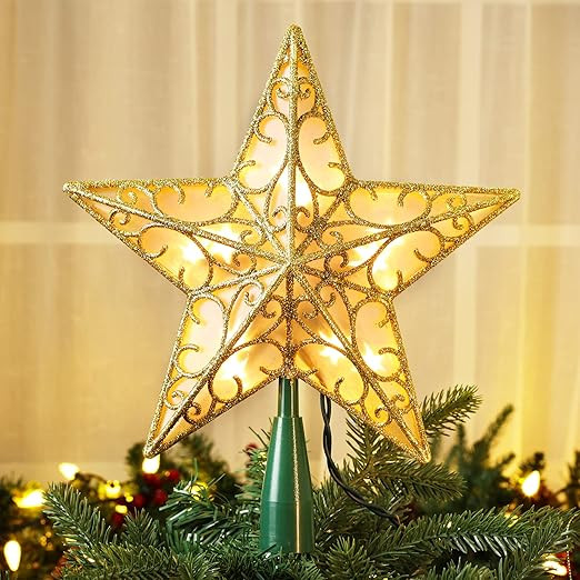 ODEETRONIC Christmas Star Tree Topper Lights, 9in UL Listed 3D Star Tree Topper, Double Sided Chr... | Amazon (US)