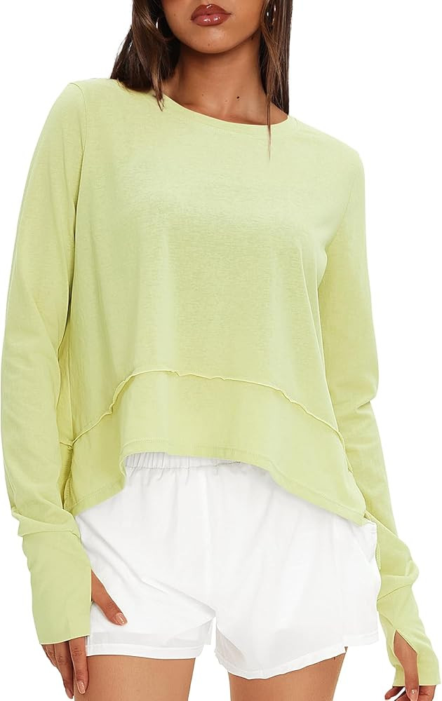 Darong Cotton Long Sleeve Workout Shirts for Women Loose Fit Athletic Yoga T-Shirts Casual Slouch... | Amazon (US)