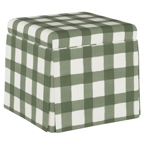 Anne Skirted Storage Ottoman, Green Gingham | One Kings Lane