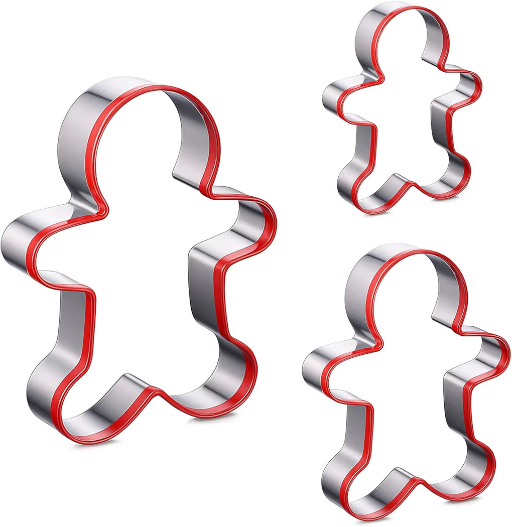 3 Pcs Gingerbread Man Cookie Cutters, Stainless Steel Christmas Cookie Cutter with Red Environmen... | Amazon (US)