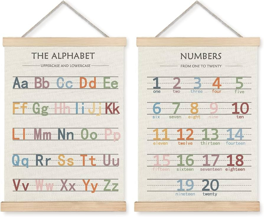 LUVADIAN Playroom Decor Alphabet Poster - Alphabet Numbers Educational Poster Hanger Frame Set of... | Amazon (US)
