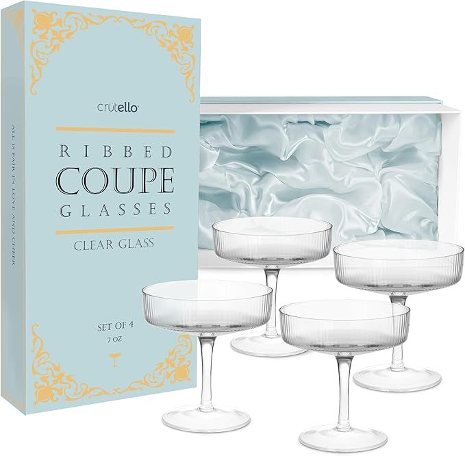 Crutello Champagne Coupe Glasses Set of 4, Classic 7oz Vintage Cocktail Glass, Ribbed Fluted Glas... | Amazon (US)