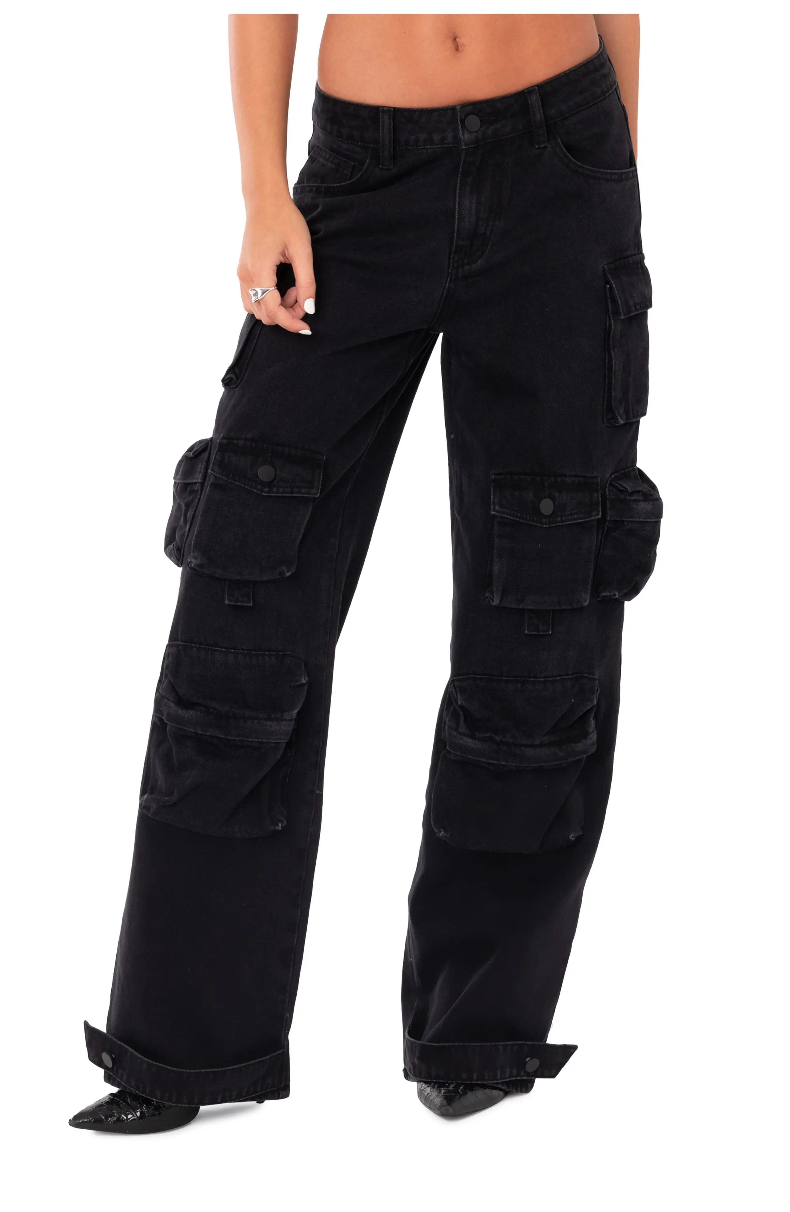 EDIKTED Oversize Cargo Jeans in Black at Nordstrom, Size X-Small | Nordstrom