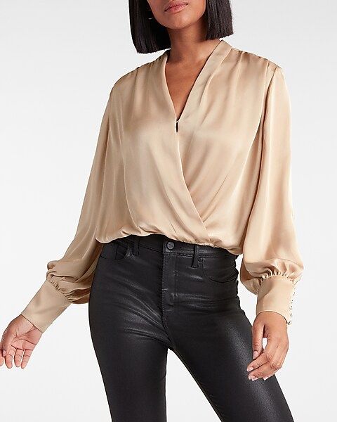 Embellished Cuff Draped Front Top | Express