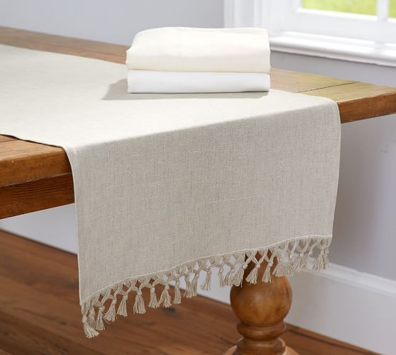 Fringed Linen Knotted Table Runner | Pottery Barn (US)