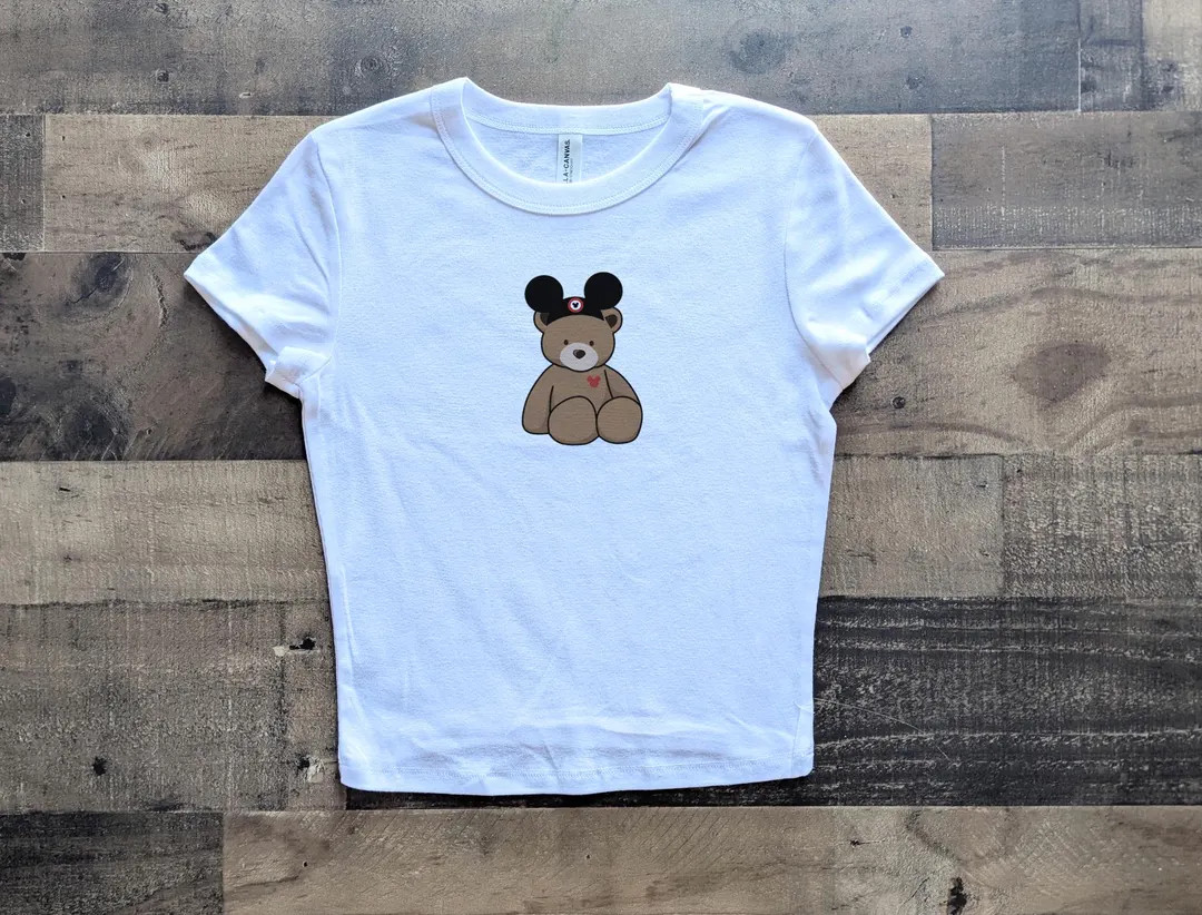 Mickey Teddy Bear Crop, Stuffy Bow Crop, Mouse y2k tshirt, Cute Disneyworld youth shirt, Coquette... | Etsy (US)