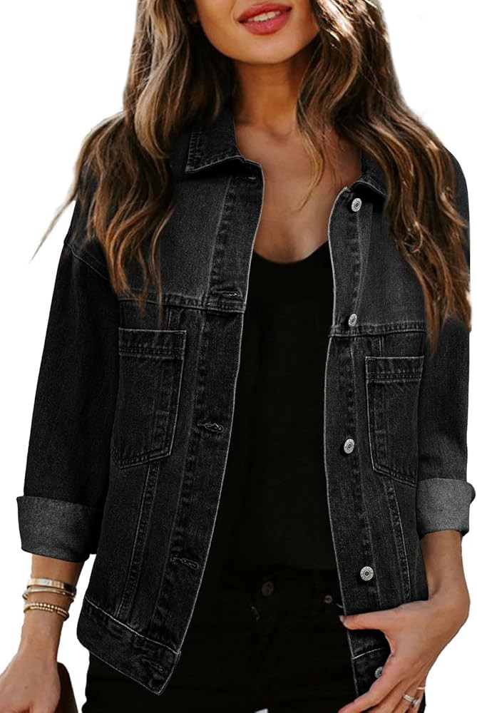Sidefeel Women's Denim Jackets Casual Long Sleeve 2025 Spring Outfits Zimbaplatinum Jean Jacket | Amazon (US)