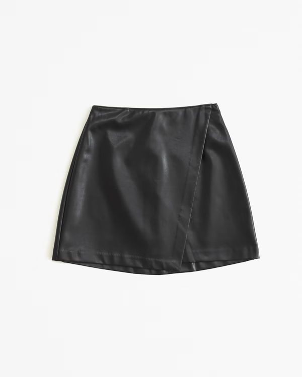 Women's Vegan Leather Wrap-Front Mini Skort | Women's Bottoms | Abercrombie.com | Abercrombie & Fitch (US)