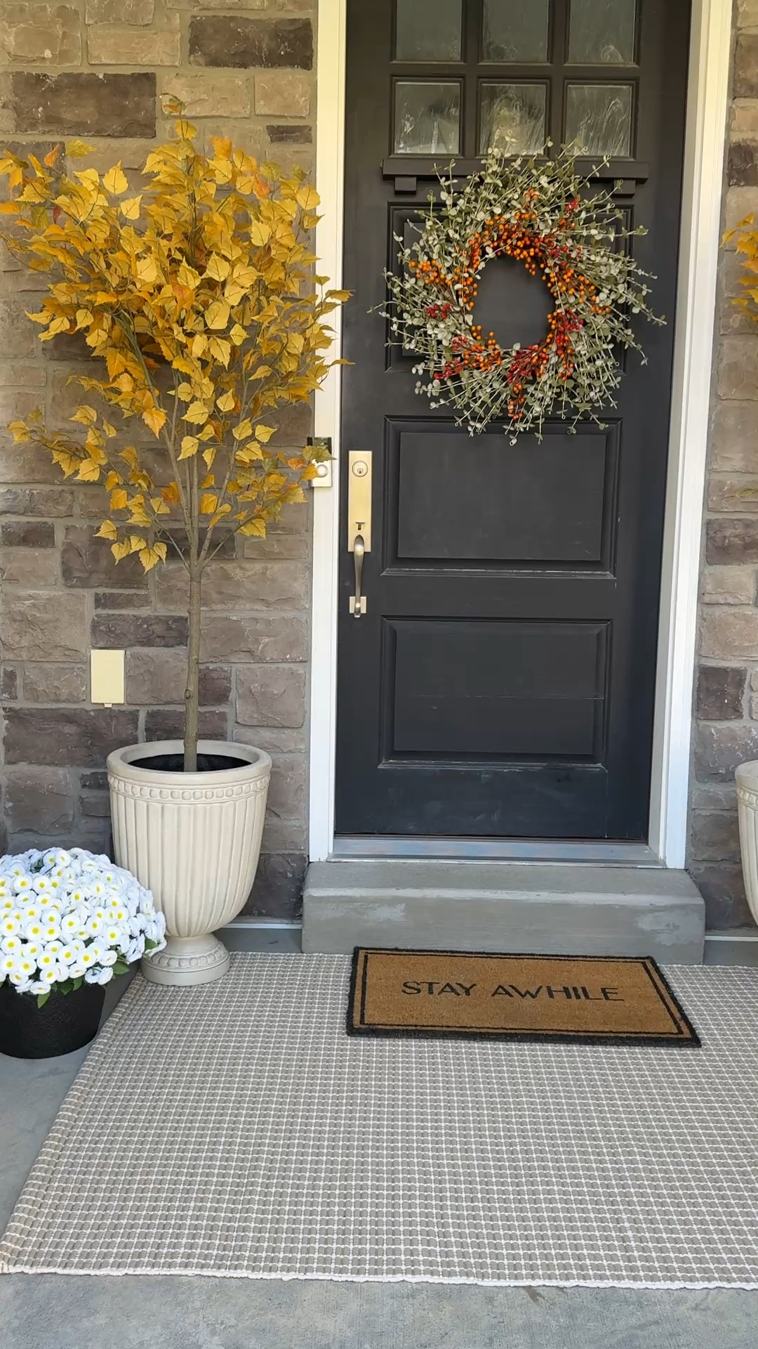 Fall porch, faux mums, flower pots, porch pots, fall trees, fall decor 

#LTKSeasonal #LTKHome #LTKFindsUnder50