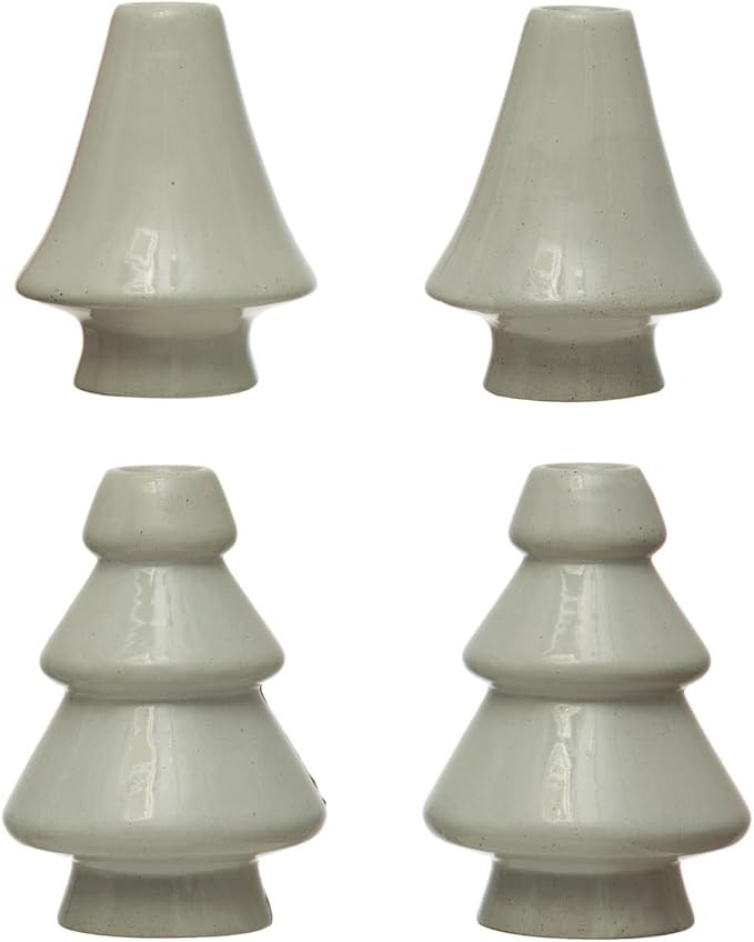 Creative Co-Op Stoneware Tree Taper Candle Holders, White, Set of 4 | Amazon (US)