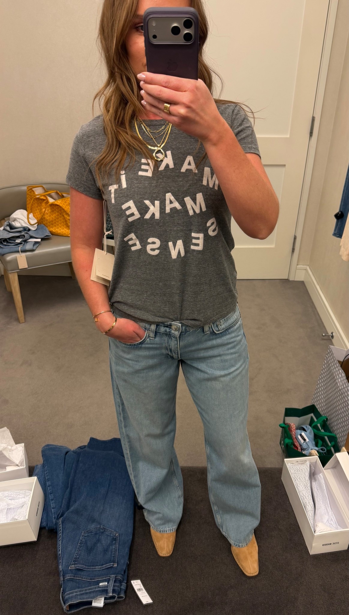 Obsessed with these low rise jeans. Wearing a Mother graphic tee with Rag & Bone low rise jeans, Steve Madden shoes, and layered Amazon jewelry. Such a good relaxed denim fit that works for casual everyday outfits.

#LTKStyle #LTKDenim #LTKFinds #LowRiseJeans #BaggyJeans #RagAndBone #MotherDenim #CasualOutfit #EverydayStyle #DenimTrend #AmazonJewelry #OutfitInspo #RelaxedStyle

#LTKPetite #LTKdayinmylife #LTKootd