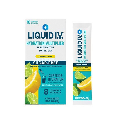 Liquid I.V. Sugar Free Hydration Multiplier Vegan Powder Electrolyte Supplements - Lemon Lime - 0.45oz/10ct | Target