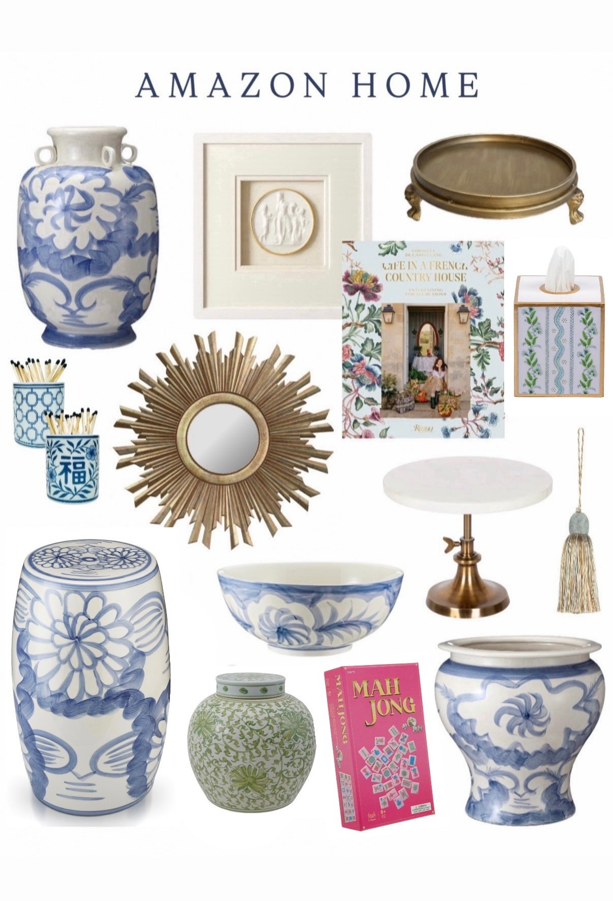 Amazon home finds 💙 home decor traditonal decor blue and white vases ginger jars garden stool golf tray clawfoot trays affordable mahjong set 