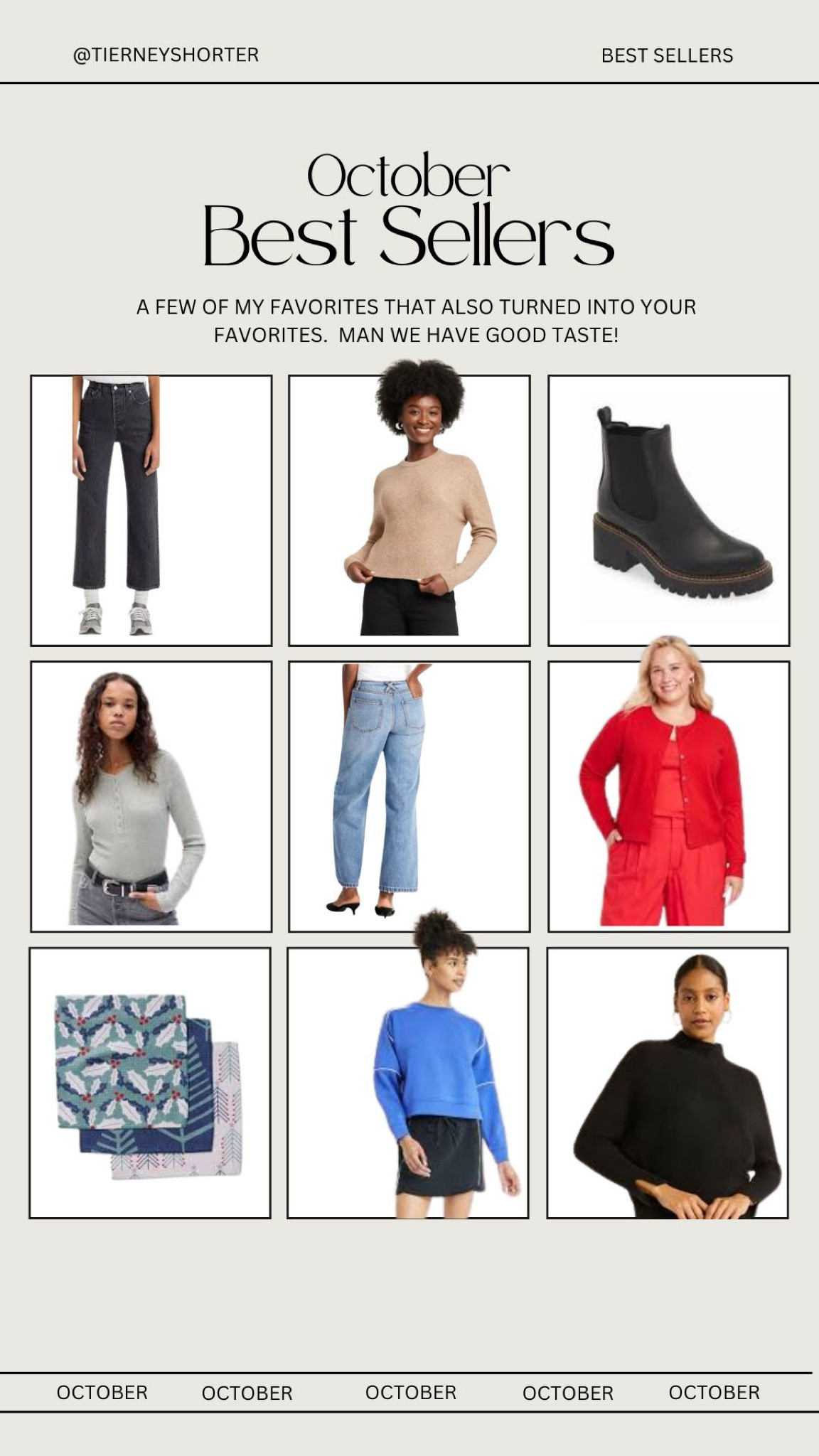 Your favorites from October! So many good ones! All are great closet basics for fall and winter. Tire to size in everything!

#LTKFindsUnder100 #LTKStyleTip #LTKSeasonal